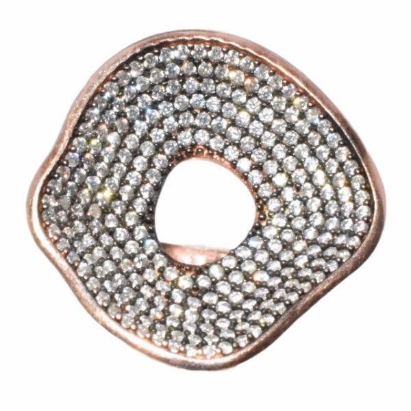 Sølv ring i justerbar størrelse, rosa forgyldt sterling sølv med klare Zirkoner