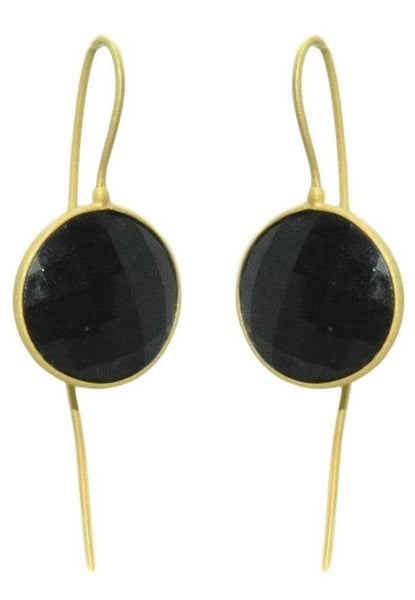 Onyx drop øreringe med lang stilk i mat forgyldning