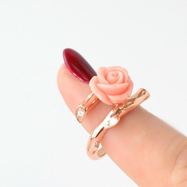 sølv ring med pink rose.